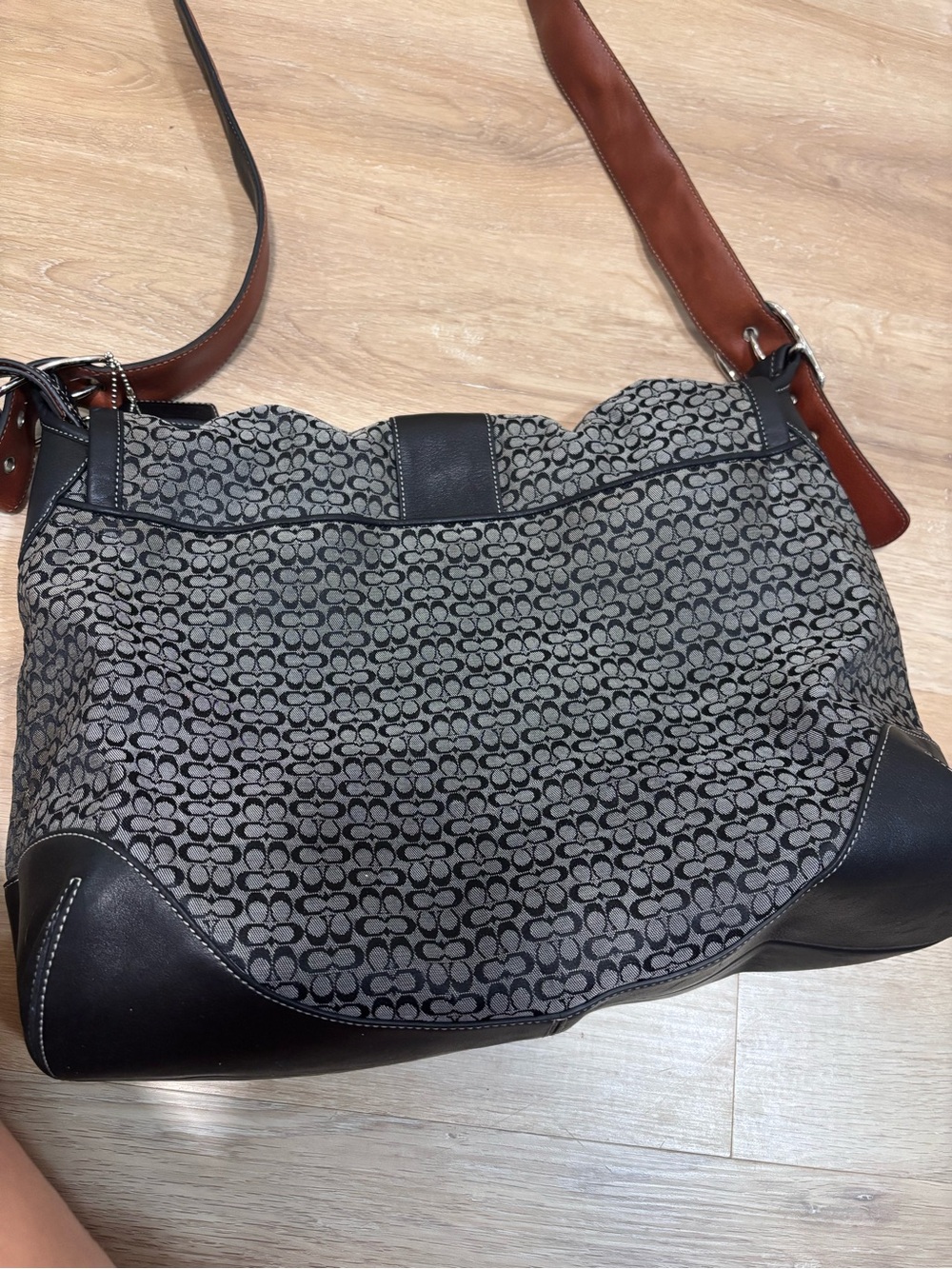 COACH Signature Black Grey Jacquard & Leather Crossbody Saddle Bag - Picture 2 of 14